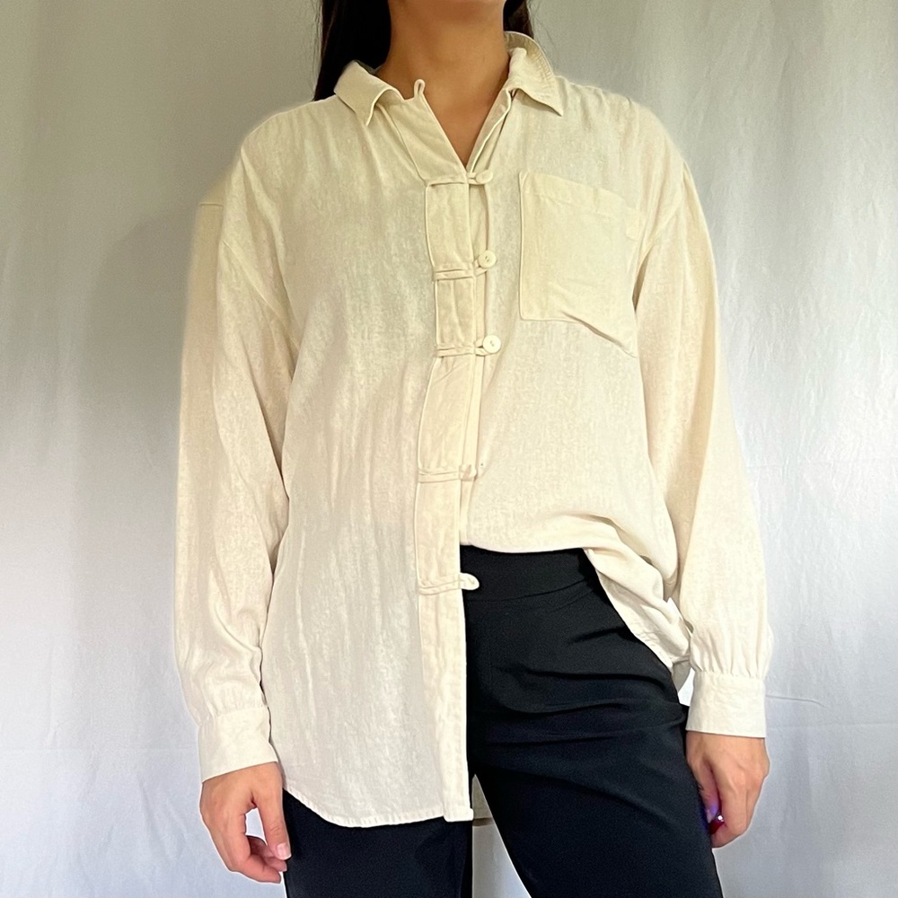 Feruccio Vintage 90s Button Down Silk Shirt Cream